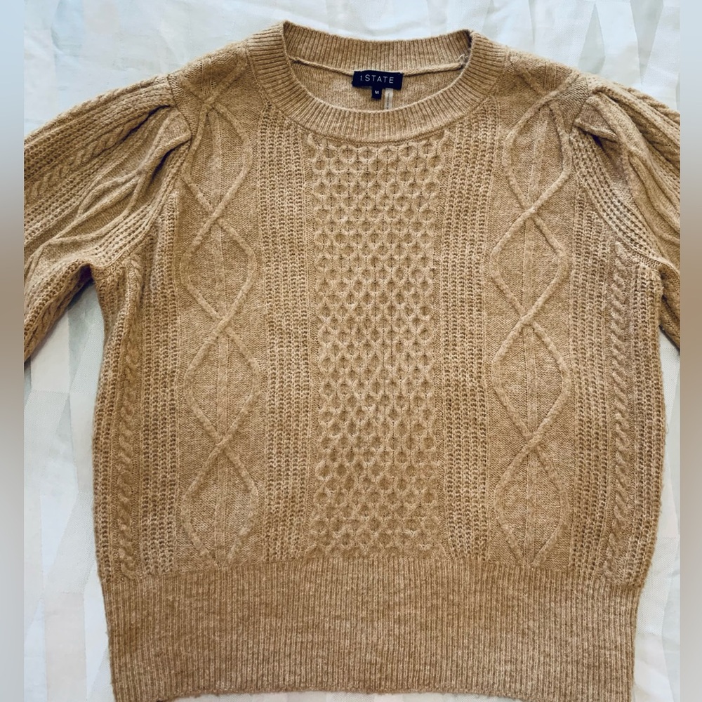 1. State Women's Camel Cable Knit Sweater with Balloon/Puff Sleeve